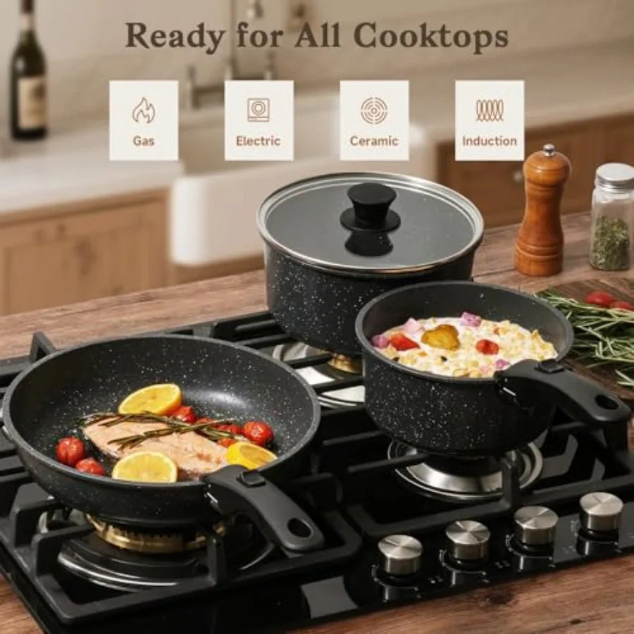 15Pcs Pots and Pans Set Non Stick Cookware Sets with Detachable Handle Nonstick RV Kitchen Cooking Tools Removable Handles Oven