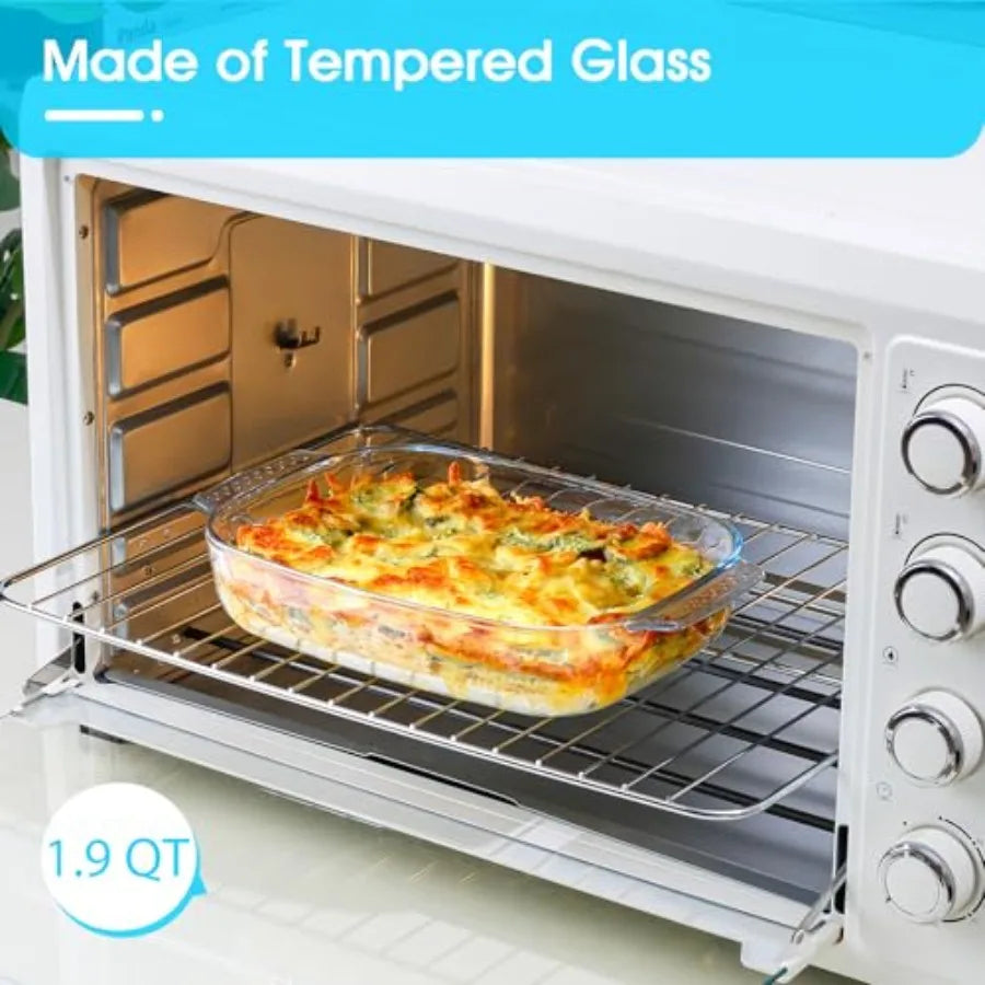 Large Glass Baking Dish Set, Easy Grab Oven Safe Glass Pan for Cooking 2 QT+2.7 QT+3.3 QT