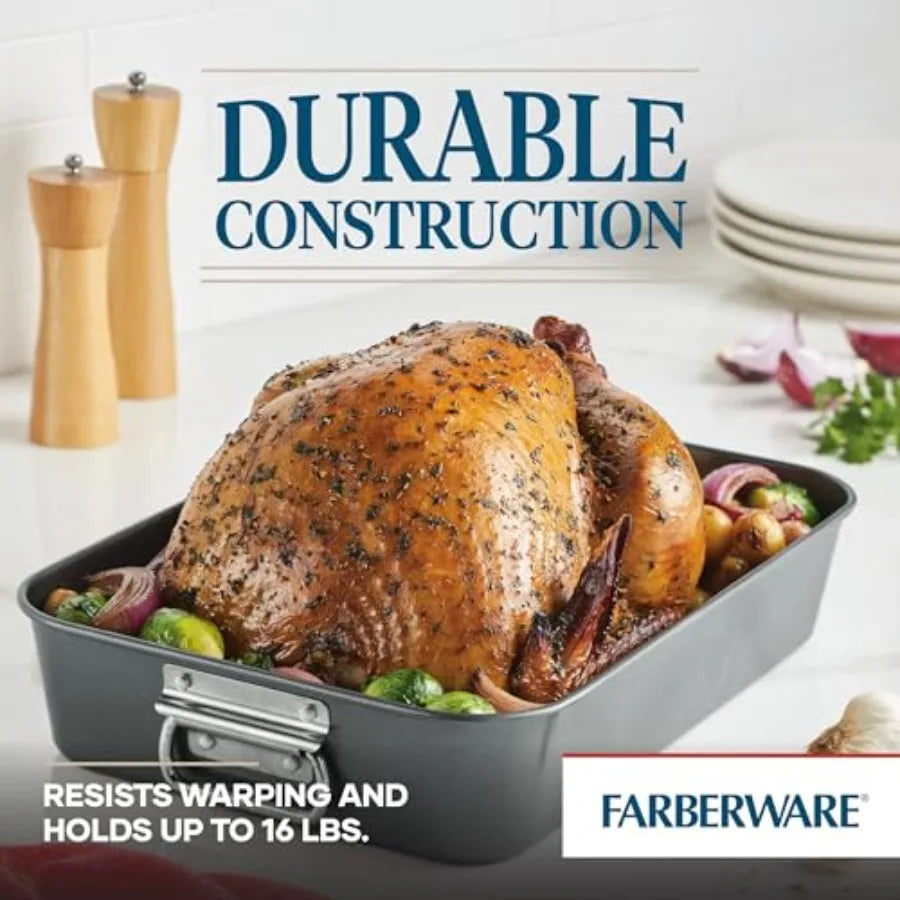 Bakeware Nonstick Steel Roaster with Flat Rack, 11-Inch x 15-Inch
