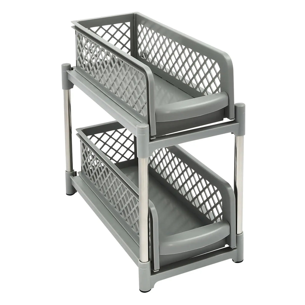 Yiyibyus 2-Tier Pull Out Cabinet Organizer,Under Sink Organizer,Pull-Out Organizer, Kitchen Cabinet Drawer (Grey.2-Tier)