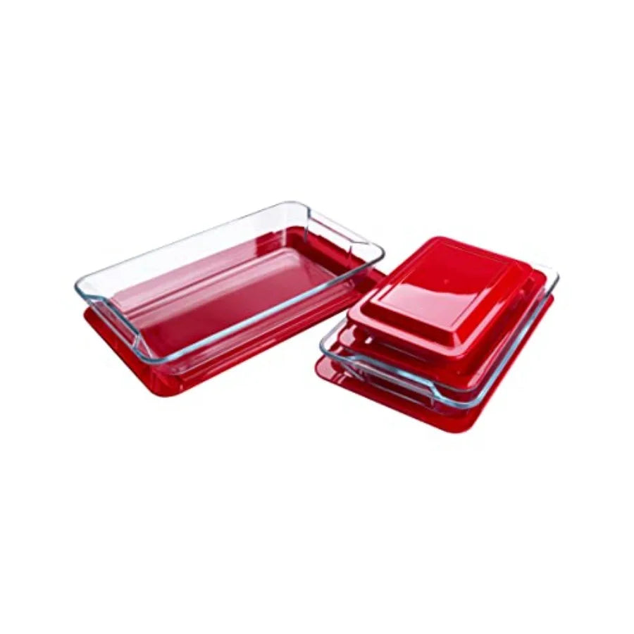 Set of 8 PCS Nesting Tempered Glass Bakeware Set, 4x Glass Baking Dishes and 4x BPA Free Lids. Oven, Refrigerator and Dishwashe