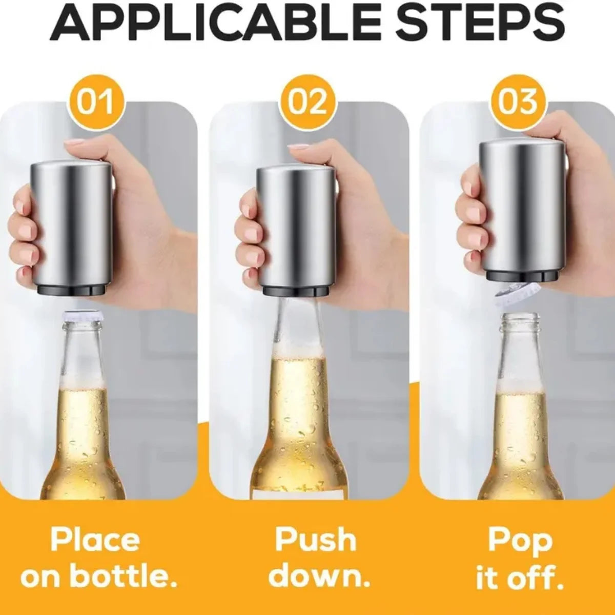 Automatic Beer Bottle Opener,Magnetic Stainless Steel Beverage Bottles Wine Openers Jar Opener Kitchen Gadgets Bar Supplies