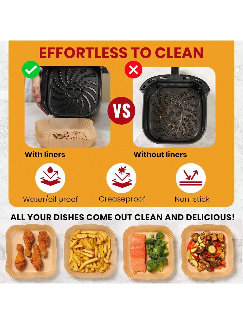 50 PCS Air Fryer Paper Liners, 9 Inch Disposable Parchment Sheets for Cooking Chicken, Fries with No Mess