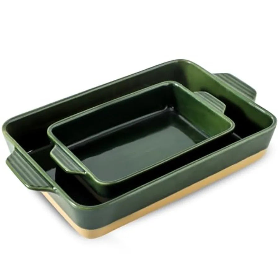 Ceramic Baking Casserole Dish with Handles, Large 9x13 inch Pan and Middle Baking Pan - Porcelain Serving Bakeware Set