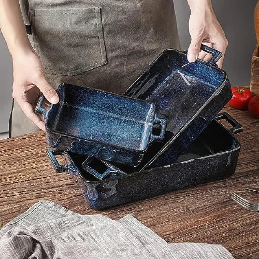 Ceramic Bakeware Set, Porcelain Rectangular Lasagna Pans Casserole Dish Set for Baking, Cooking, Kitchen, Cake Dinner, Banquet