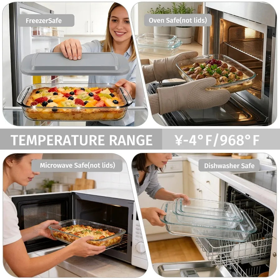 11 Pcs Deep Glass Baking Dish Set with Lids Egg Separator Brush Spatula Rectangular Glass Baking Pans Bakeware Set for Lasagna