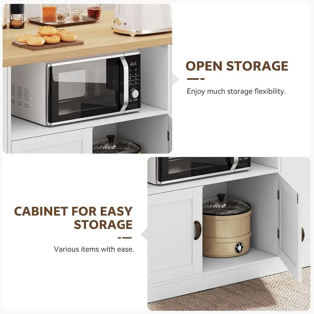 Kitchen Island with Storage, 63" W Large Island Table with Trash Can, armhouse Kitchen Islands with Power Outlet/LED, Rolling Ca