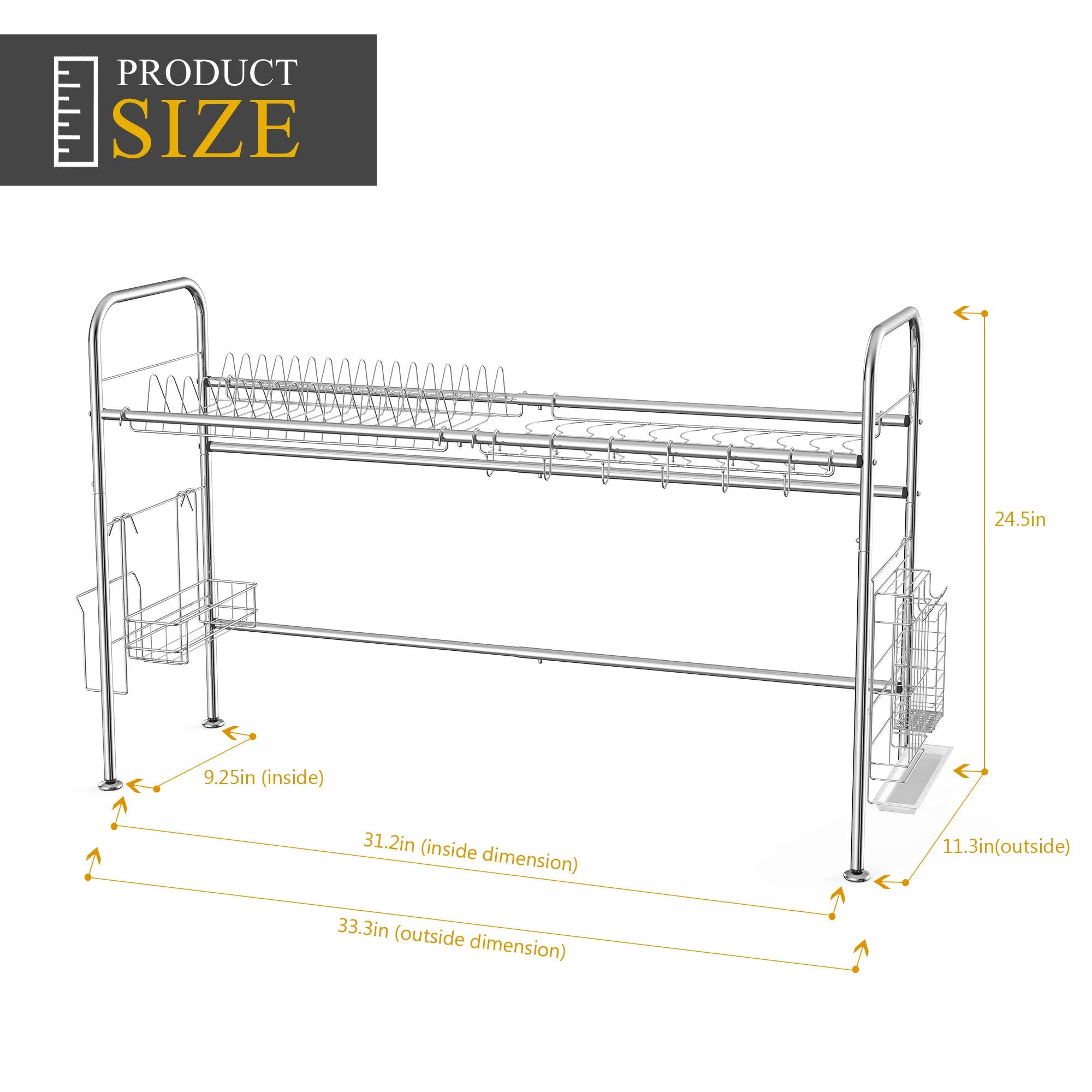 2Tier Dish Drying Rack Stainless Steel Dish Rack for Counter Dish Utensil Holder