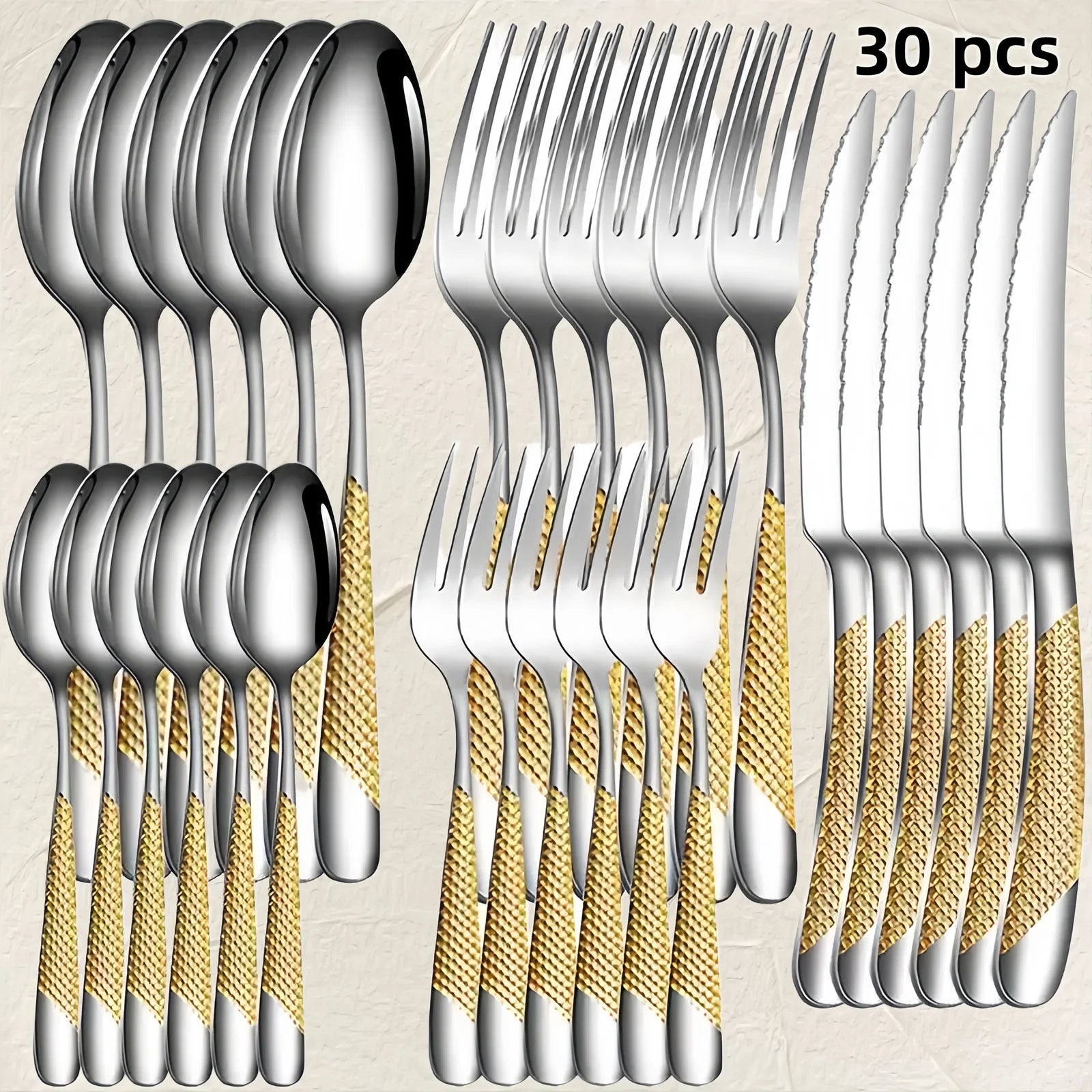 30pcs Diamond Star Cutlery Set Dinner Knife/Fork/Spoon Included for Women Wedding Party Table Setting Christmas Gift