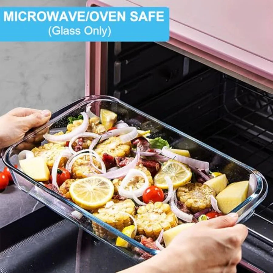 8 Pieces Glass Baking Dish with Lids Rectangular Glass Baking Pan Bakeware Set with Lids Baking Pans for Lasagna Leftovers Cook