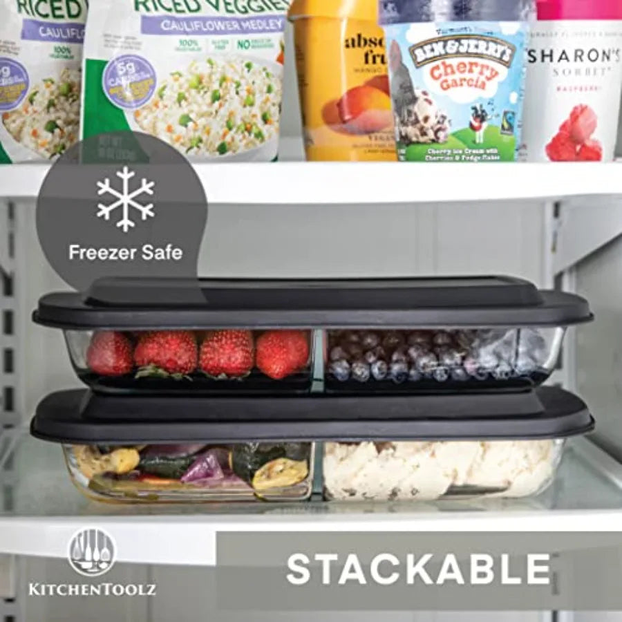 Divided Glass Casserole Baking Dish, Rectangular Bakeware Set 2.3 Qt Each, Oven to Table Clear Glass Lasagna Pan with Divider-2