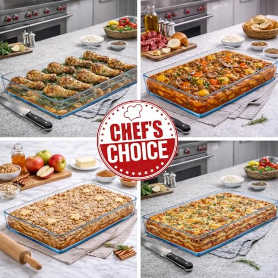 14'' x 10'' x 2.3'' Glass Baking Dishes for Oven Borosilicate Glass Casserole Dish Casserole Dishes for Oven Microwave and Dish