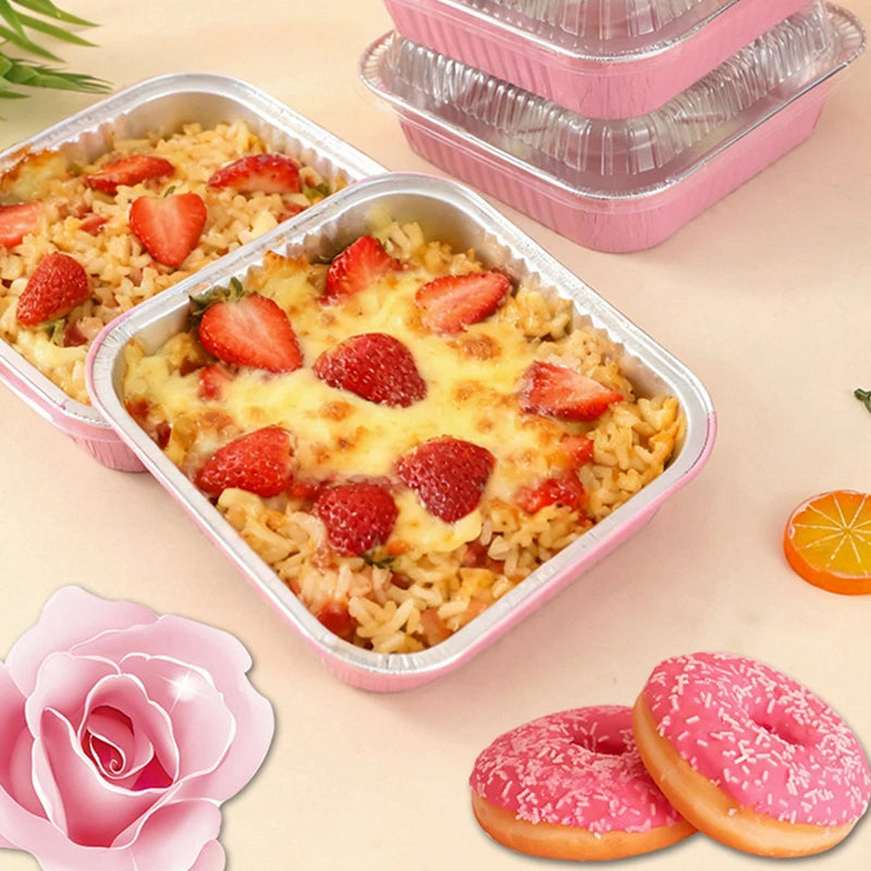 10Set Loaf Pans With Lids And Spoons Heat-Resistant Cake Pans Non-Stick Square Aluminum Foil Baking Pan Bread Container