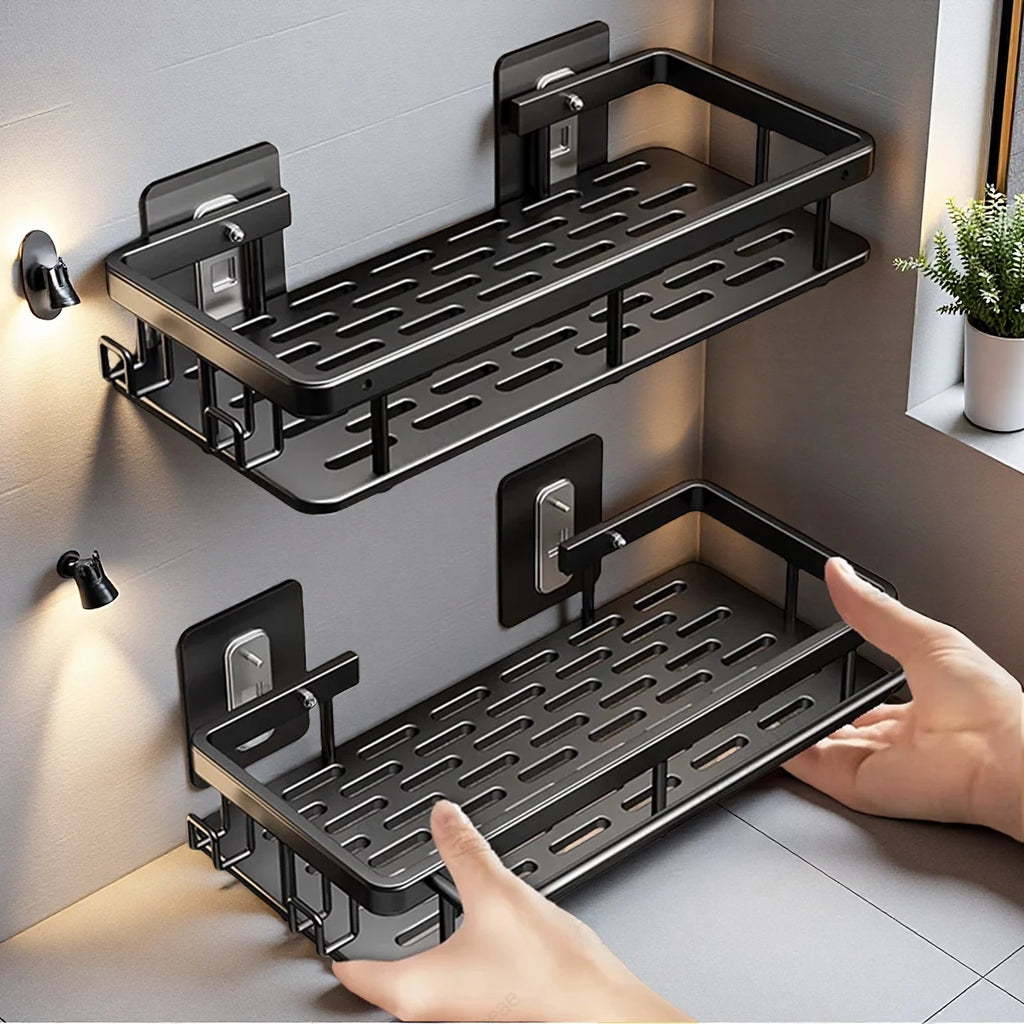 Bathroom Shelf Kitchen Storage Organizer Aluminum Alloy Shampoo Rack Shower Shelf Bathroom Accessories No Drill Shelf