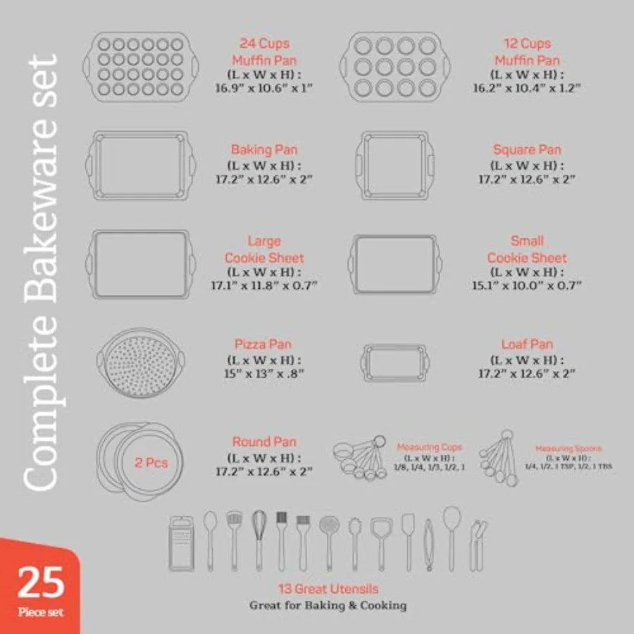 Baking Pan Set - Nonstick Coating, Carbon Steel Bakeware Set with Silicone Handle, PFOA, PFOS, PTFE Free, Recipe Booklet Includ