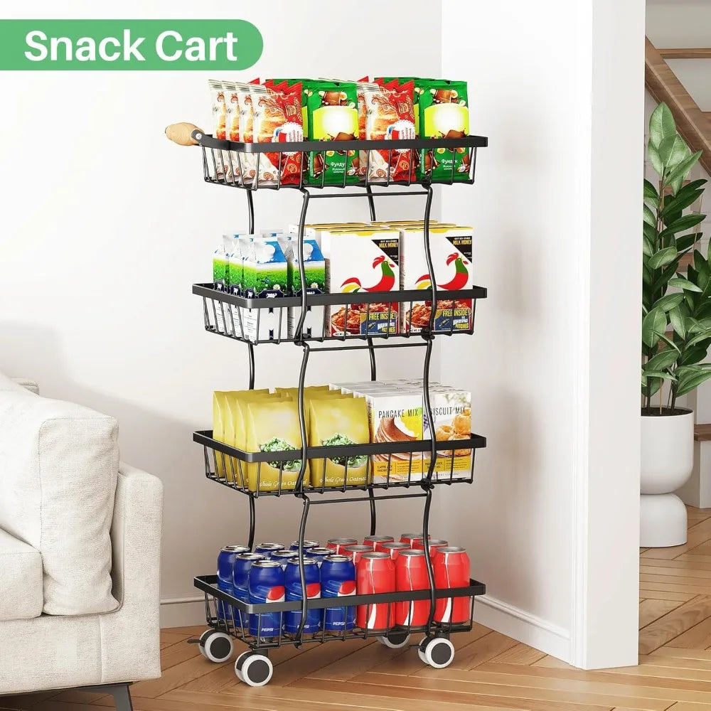 Fruit Basket Kitchen Pantry Organizers and Storage - 4 Tier Stackable Metal Wire Basket Stand for Fruit Vegetable Snacks Jars Bi