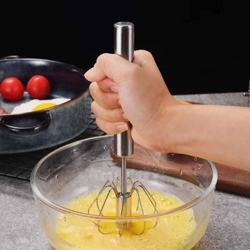 Stainless Steel Semi-Automatic Whisk, Stainless Steel Egg Whisk Hand Push Rotary Blender, Versatile Hand Push Mixer Stirrer Tool