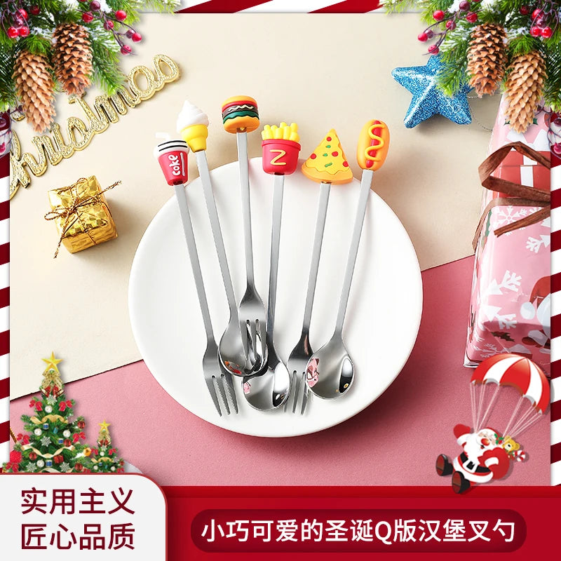 Christmas Themed Cutlery Set Stainless Steel Creative Cartoon Knife Fork Spoon 2/4/6pcs Set Holiday Gift Cutlery Decoration
