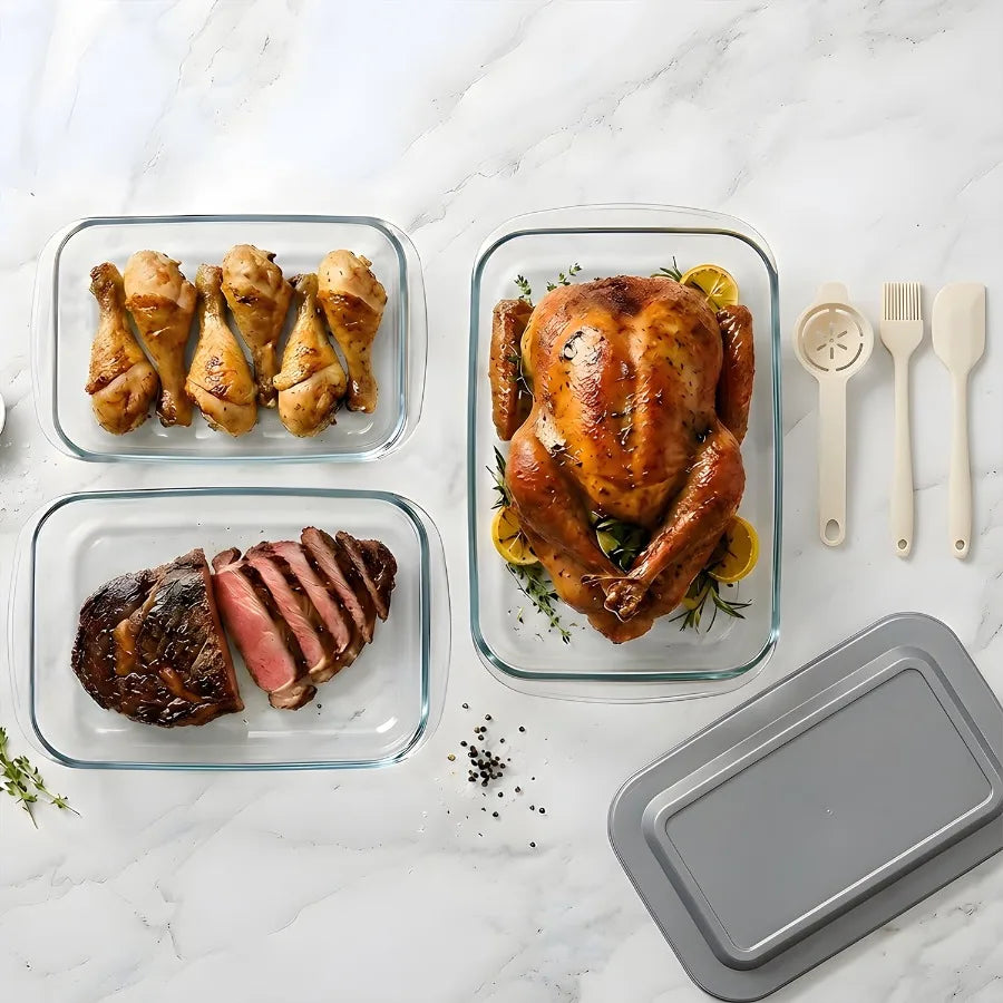 11 Pcs Deep Glass Baking Dish Set with Lids Egg Separator Brush Spatula Rectangular Glass Baking Pans Bakeware Set for Lasagna
