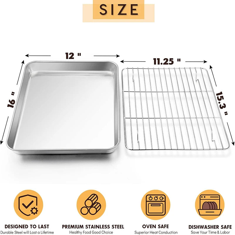 Baking Pan with Drain Rack, 430 Stainless Steel Oven  Cookie Sheet for Roasting, Grilling & Food Preparation