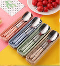 3pcs Set Stainless Steel Portable Fork Spoon Chopstick Student Cutlery Set with Box Travelling Dinnerware Set