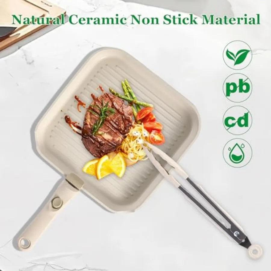 12 PCS Kitchen Cookware Set Aluminum non stick pan Removable and microwaveablewith Induction Pot Pan Set for RV Cookware Oven S