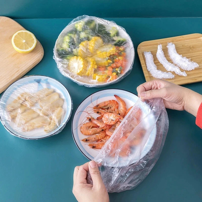 100/1000pcs Colorful Disposable Food Cover Plastic Wrap Elastic Food Lids Cups Caps Storage Plastic Bag Kitchen Accessories