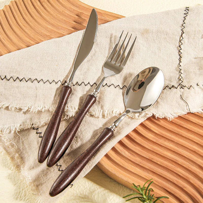 Japanese Wood Stainless Steel Cutlery Set Walnut Tableware Dessert Knife Fork Spoon Kitchen Creative Dinnerware Sets