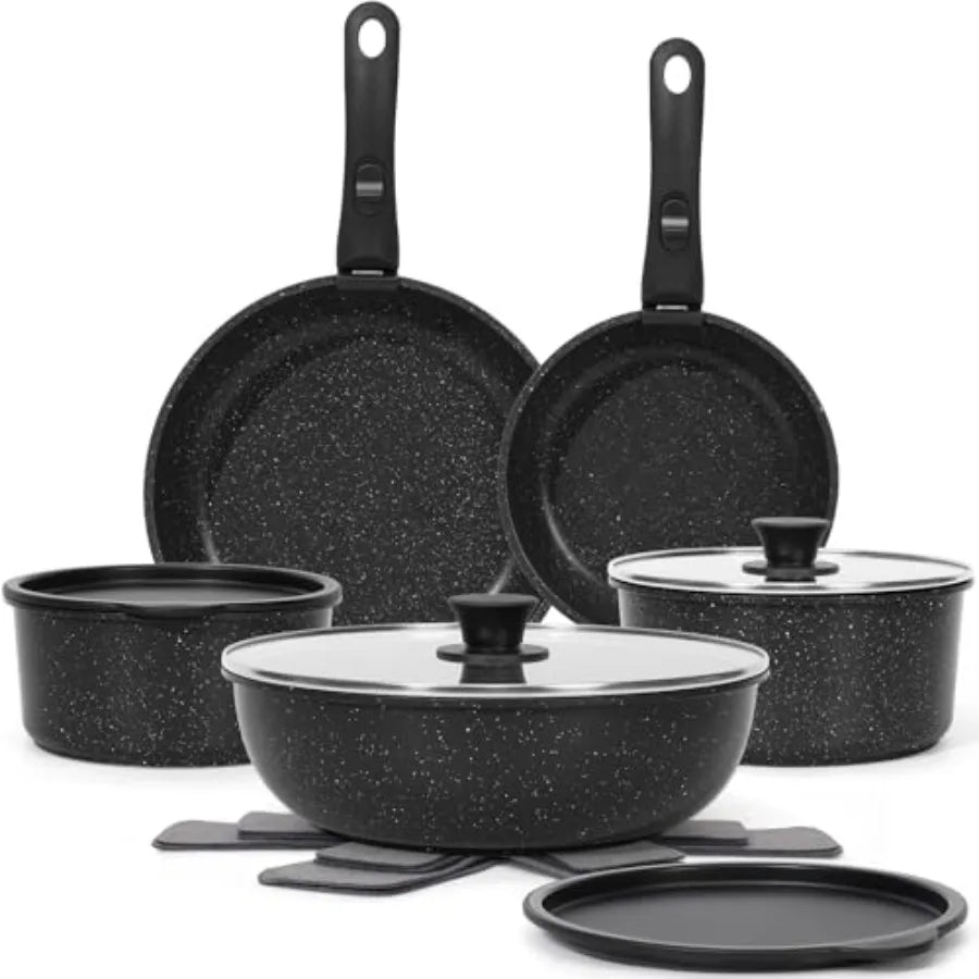 15Pcs Pots and Pans Set Non Stick Cookware Sets with Detachable Handle Nonstick RV Kitchen Cooking Tools Removable Handles Oven