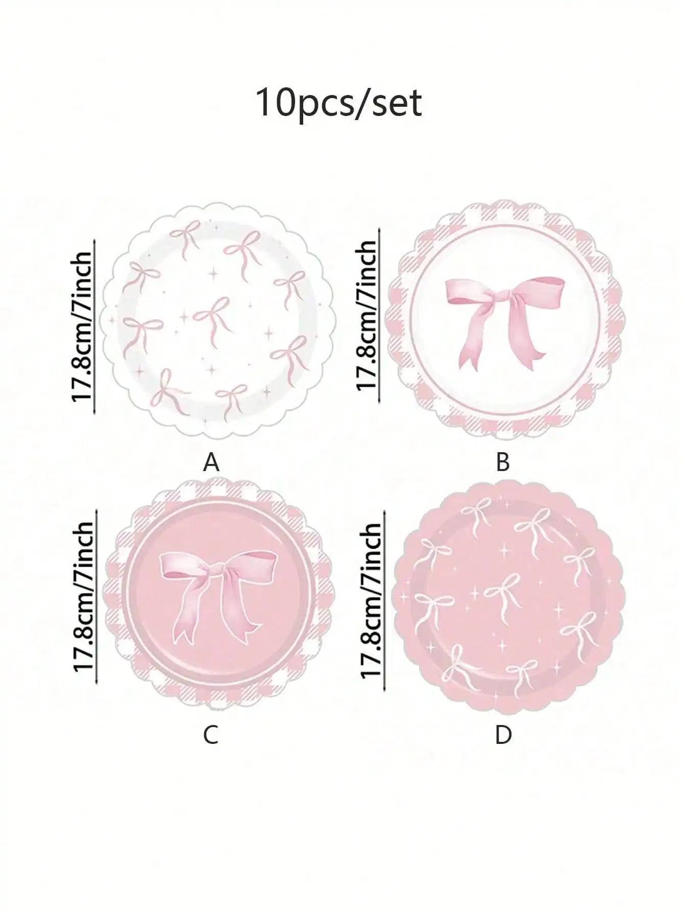 Adorable Pink Bowknot Disposable Paper Plates, Decorative Plates for Birthday, Wedding & Party