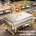 Chafing Dish Set Buffet Warmer Stainless Steel 316 Full Size Rectangular Semi-Gold-Plated Hotel Catering Parties Weddings