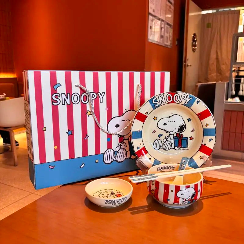 Kawaii Cartoon Anime Snoopy Ceramic Tableware Set Fruit Plate Rice Bowl Seasoning Dish Table Spoon and Chopsticks Birthday gift