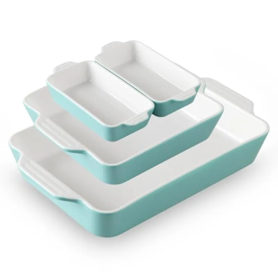 Ceramic Bakeware Set of 4, Casserole Dishes for Oven, Rectangular Baking Dish with Handles, Lasagna Pans Deep for Cooking, Grat
