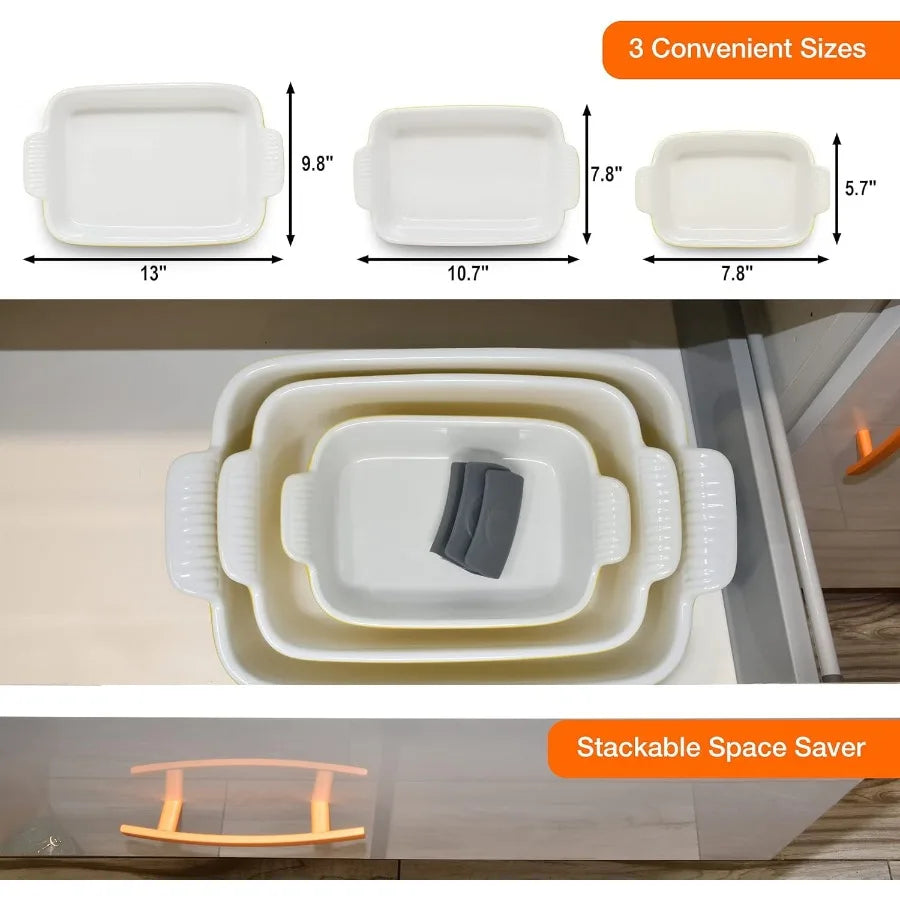 Ceramic Bakeware Set Casserole Baking Dish Ceramic 3 Piece Rectangular Yellow