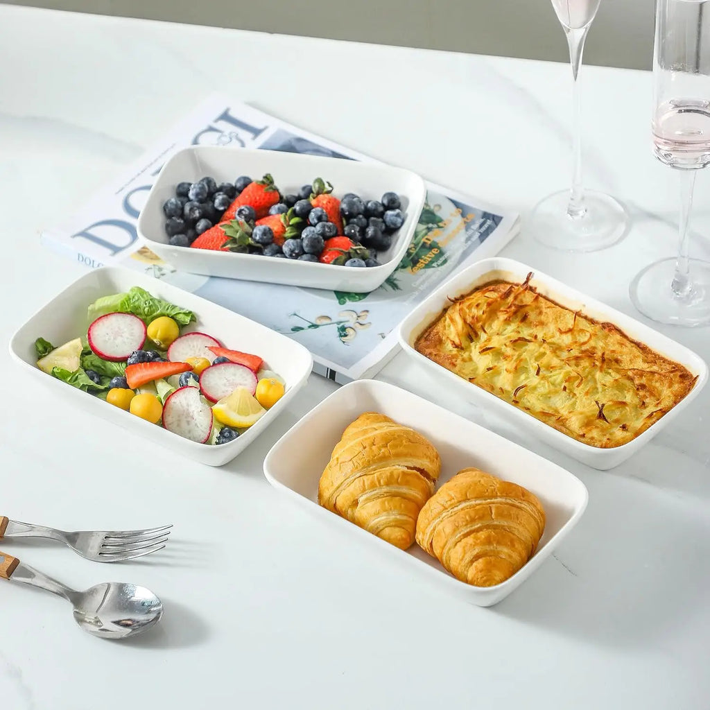 Ceramic Small Baking Dish 4 Pack, 7x4.3 Inch Rectangle Ramekin for Oven Microwave Air Fryer
