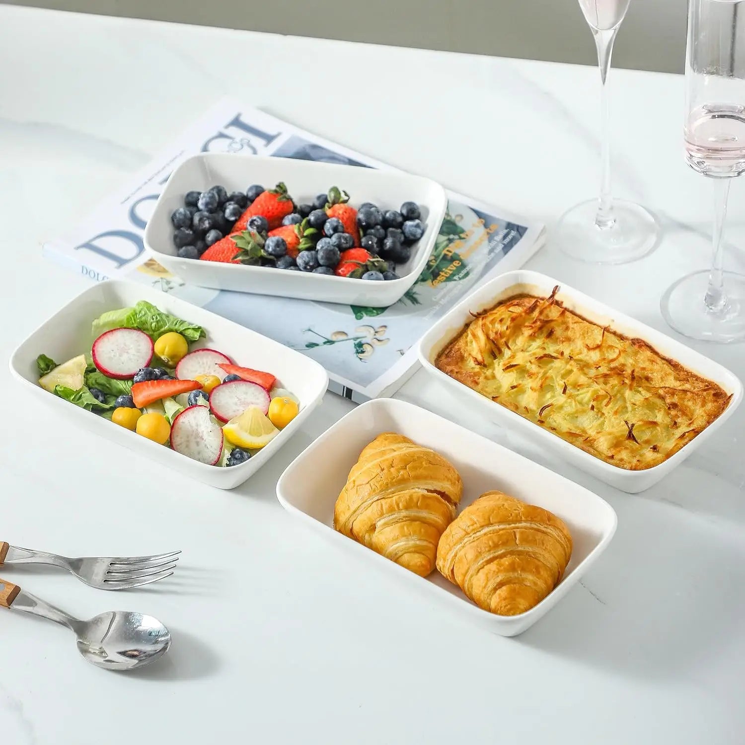 Ceramic Small Baking Dish 4 Pack, 7x4.3 Inch Rectangle Ramekin for Oven Microwave Air Fryer