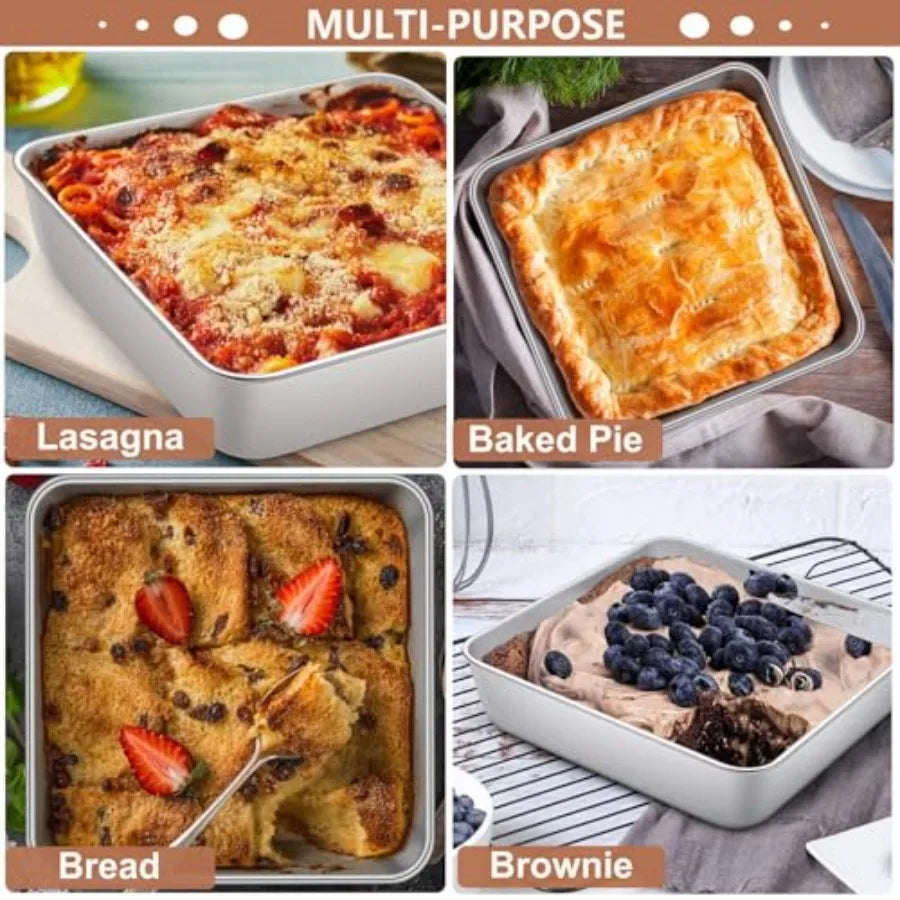 Pack x Inch Square Baking Cake Pan Stainless Steel Brownie Bread Cake Molds Square Bakeware for Lasagna Pie Oven and Dishwasher