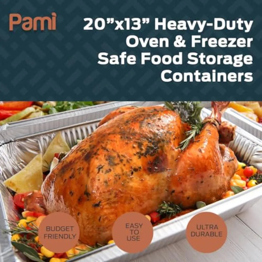 Disposable Aluminum Baking Pans Full Size Deep [Pack of 20] - 20"x13" Heavy-Duty Oven and Freezer Safe Food Aluminum Trays- Lar