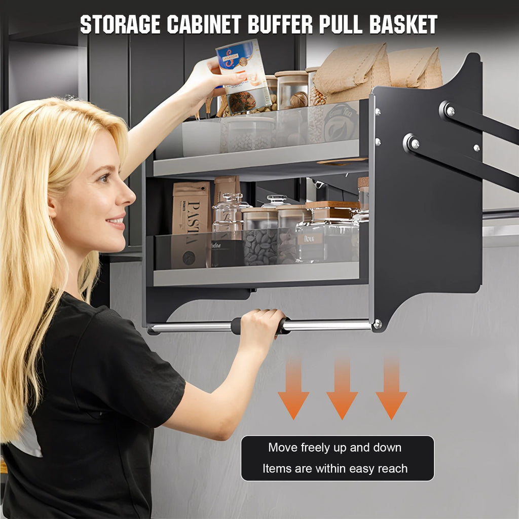 Double Layer Pull Down Shelf Pull Down Cabinet Organizer Upper Kitchen Wall Cabinet Storage Organizer