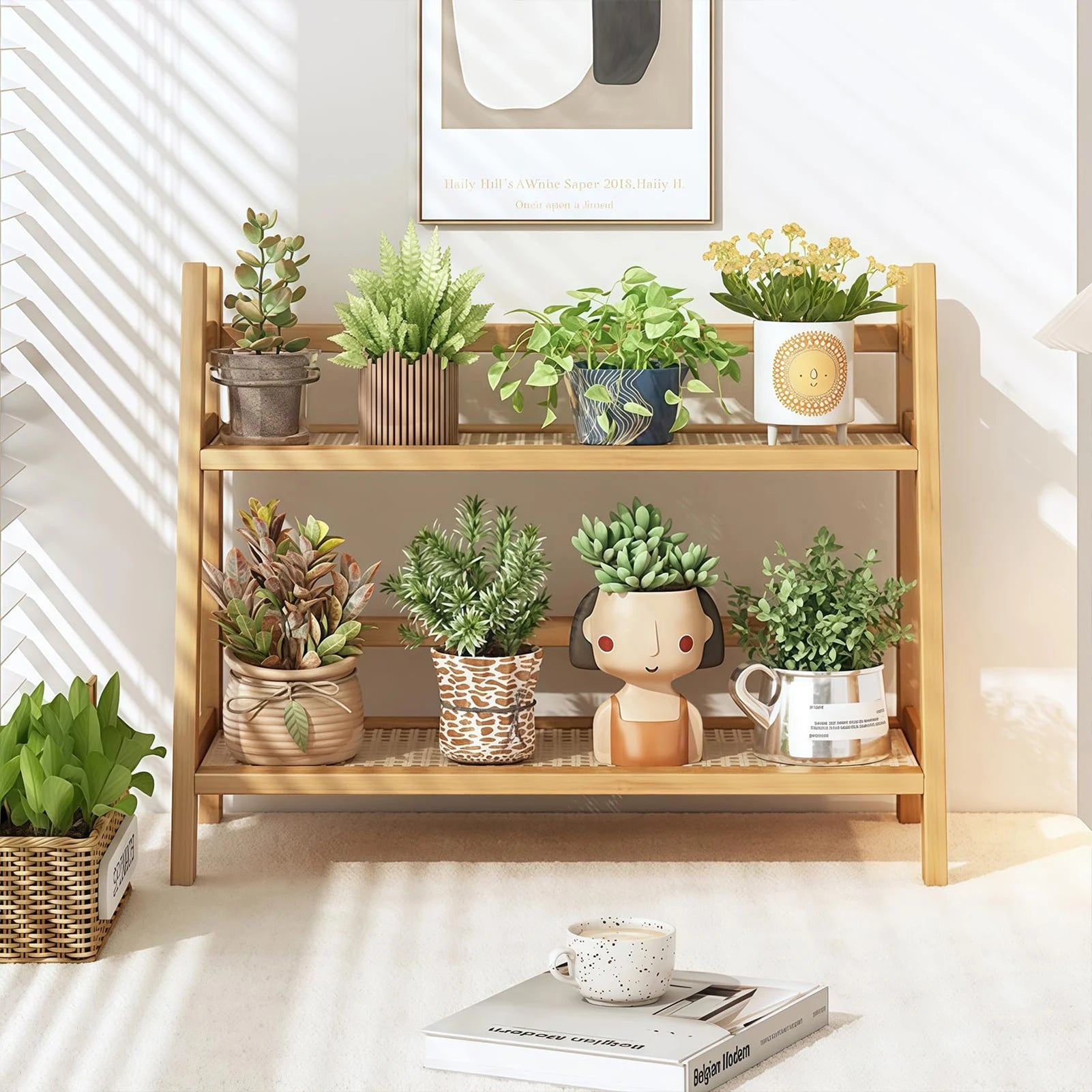 40cm Double Layer Desktop Organizer Shelf for Office Kitchen Cup Holder Storage Holders Rack 2 Tiers Space Saving Wooden Shelfs