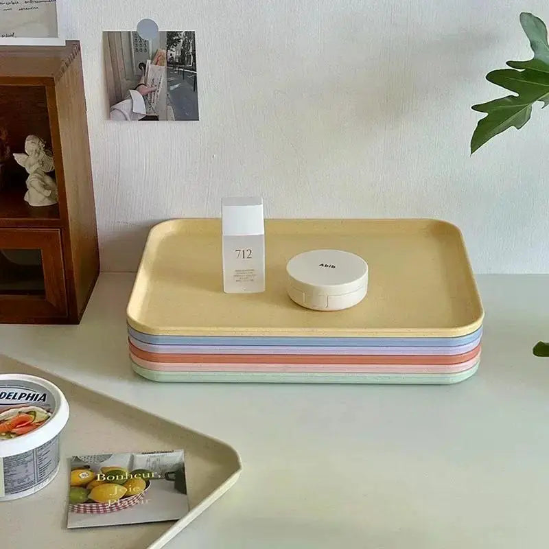 Square Dessert Fruit Plate Wheat Straw Pad Salad Tray Breakfast Trays Desktop Storage Sundries Organizer Rectangle Food Plate트레이