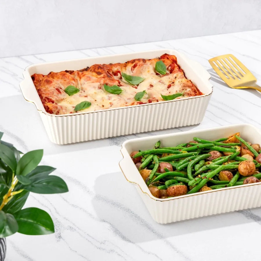 4-Piece Casserole Dish Bakeware Set with Lids Includes 9x13 and 7x10 Baking Dishes Ideal for Oven-to-Table Serving and Meal Pre