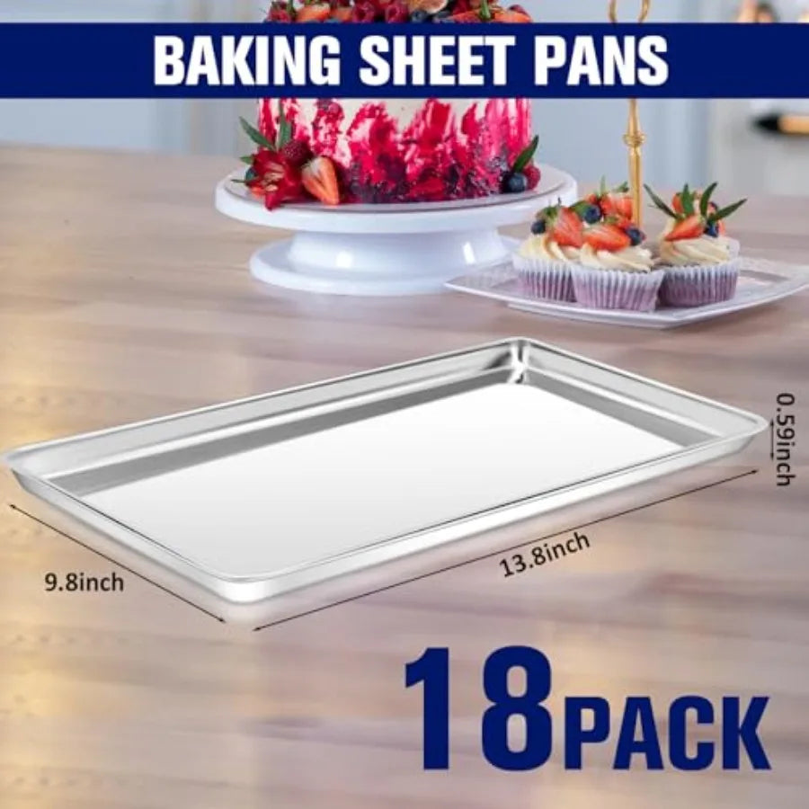 18 Pcs Baking Sheet Pan Set Cookie Sheet Large Toaster Oven Pans Stainless Steel Tray Barbecue Grill Pan Rectangle Trays Oven N