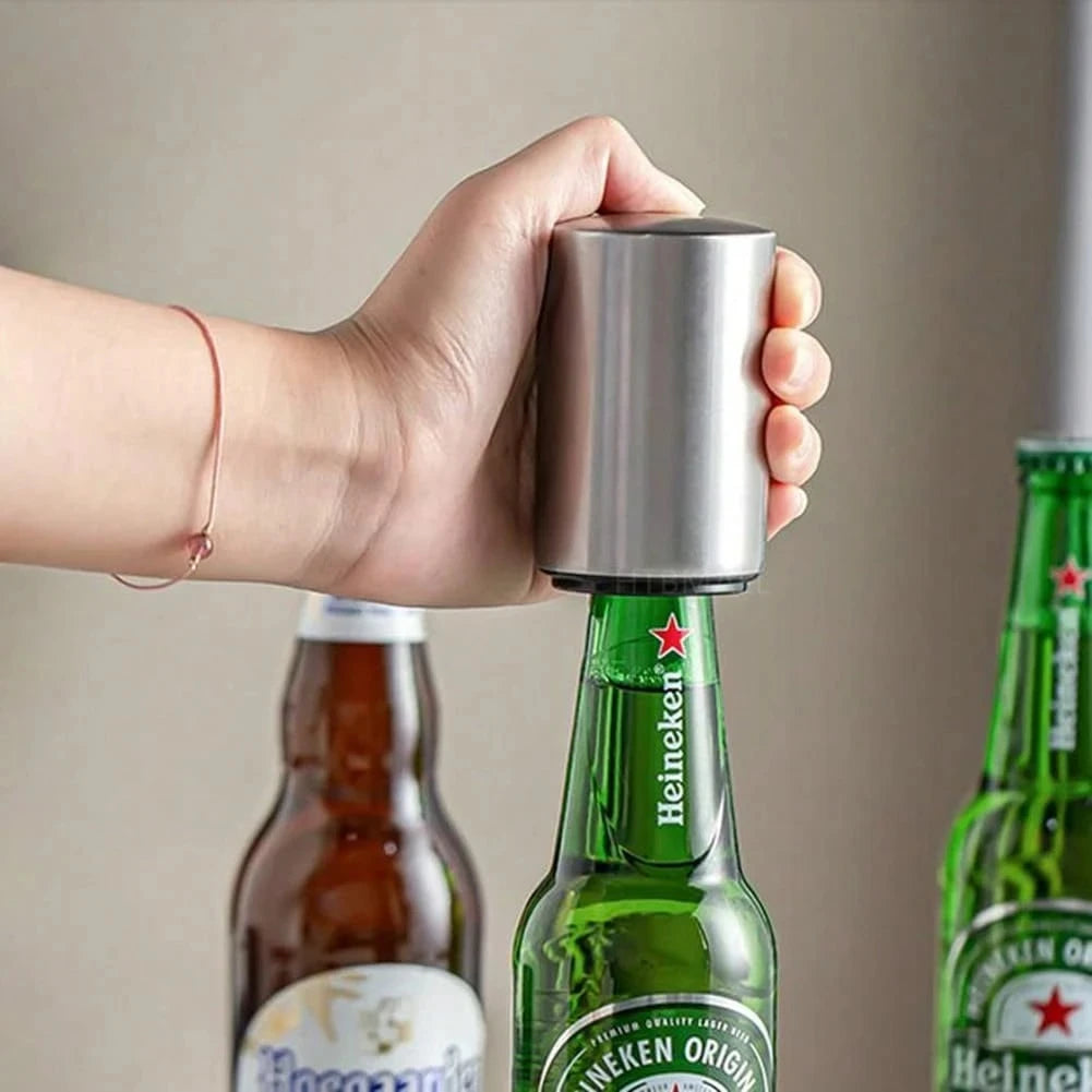 Magnetic Automatic Beer Bottle Opener Stainless Steel Push down Soda Cap Popper Kitchen Bar Tool Gadgets Party Gift
