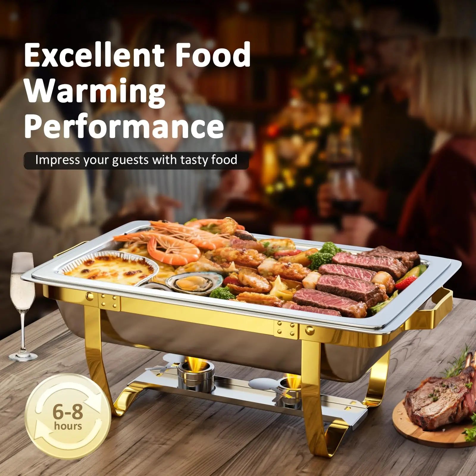 Chafing Dishes for Buffet 4 Pack 7pan, 9QT [Elegant Gold and Silver Colors] Stainless Steel Chafing Dish Buffet Set [Sturdy and High Grade] Chafers and Buffet Warmers Sets
