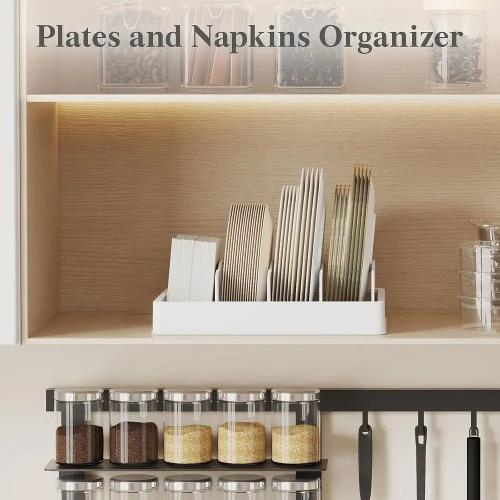 Kitchen Cabinet Organizer with 6 Adjustable Dividers & 7 Sections for Pantry Storage, Large, 13 x 10