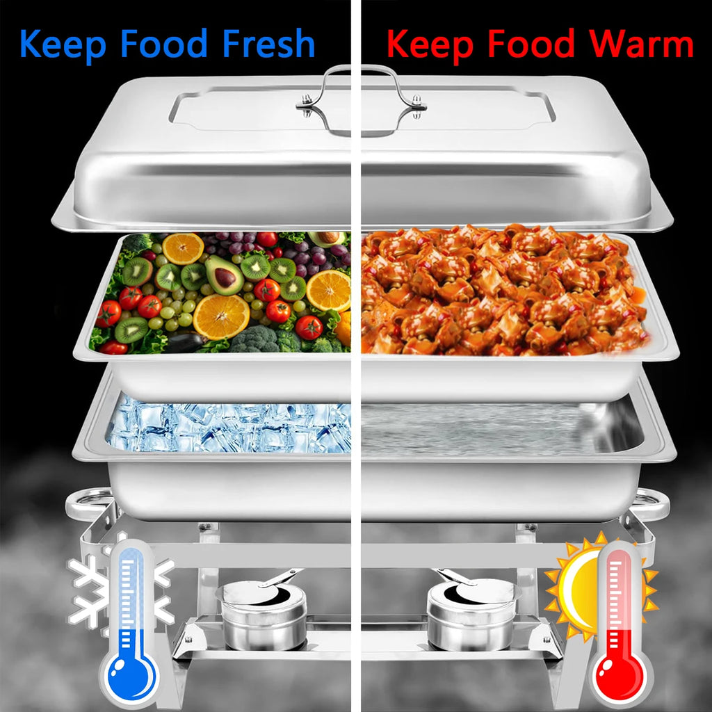 1/2Psc Stainless Steel Chafing Dish Set Full-Size Rectangular Buffet Food Warmer for Catering Weddings Events