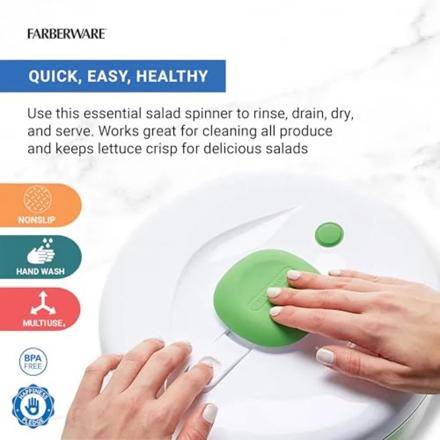 Easy to use pro Pump Spinner with Bowl, Colander and Built in draining System for Fresh, Crisp, Clean Salad and Produce, 6.6 qu