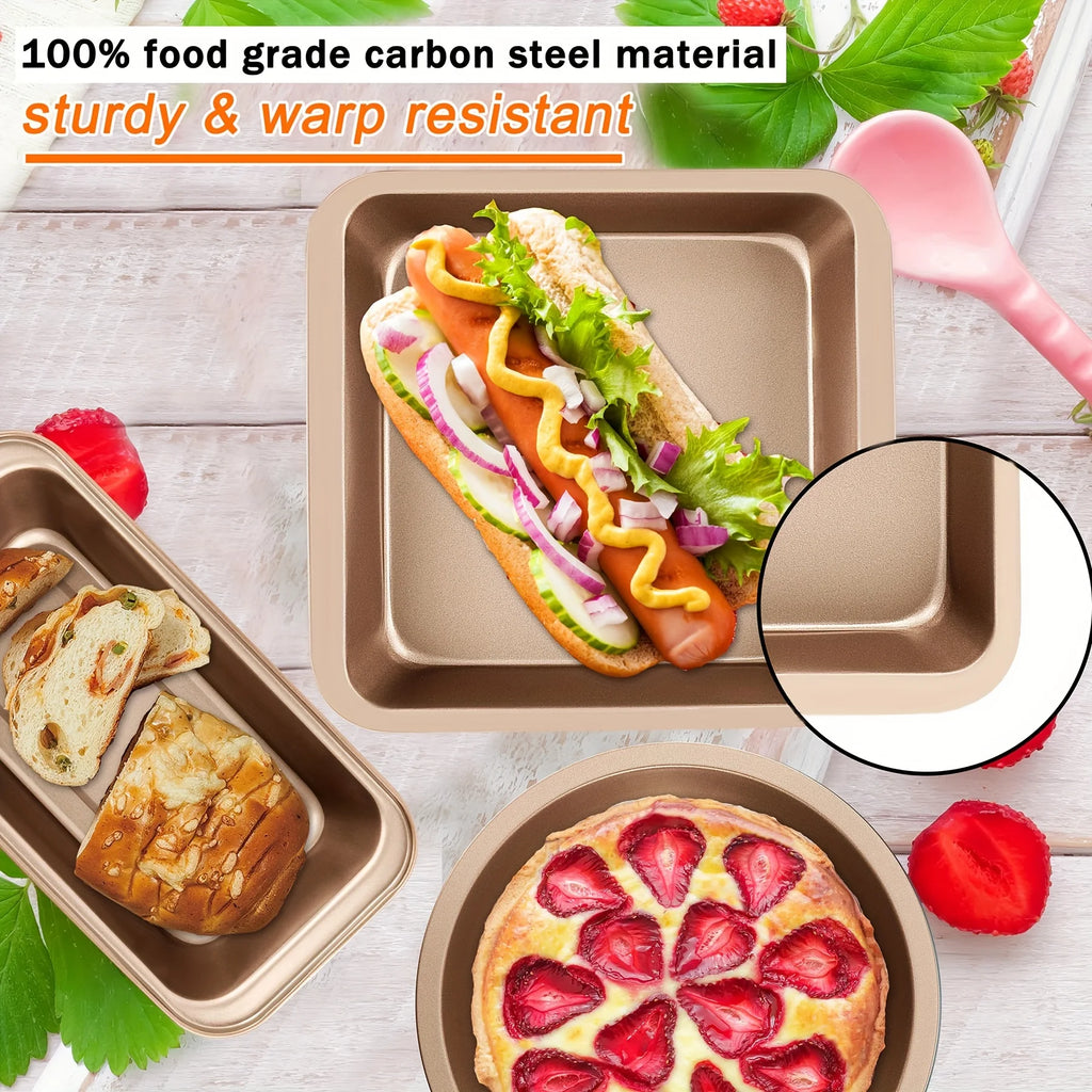 usNonstick Bakeware Set, Stackable Space-Saving Design Includes Round & Square Pans, Waffle Tray, Cookie Sheet, Baking Pan, Dishwasher Safe, 2pcs Round Pans Or 5/10pcs Setd