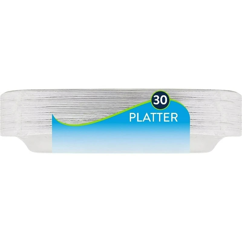 Premium Disposable Paper Platters 12 ⅝ x 10", White, 30 Count